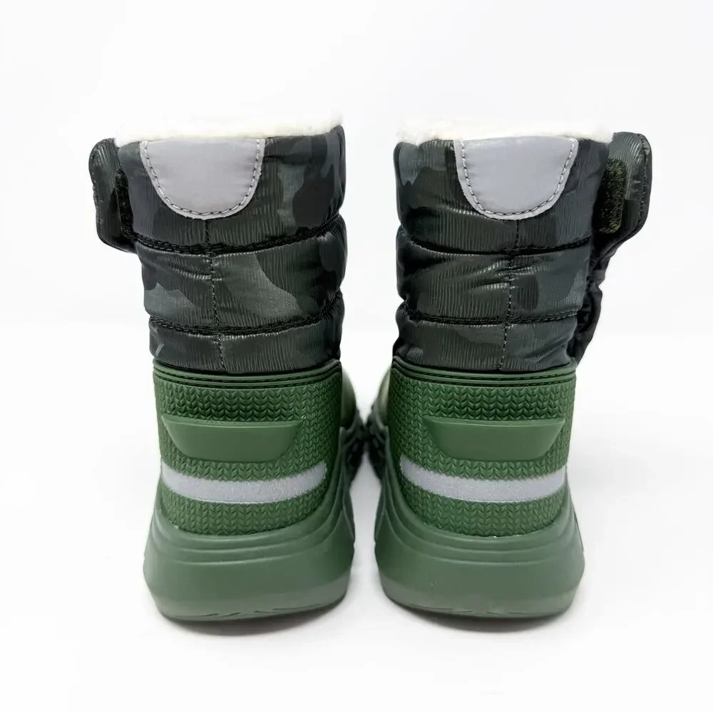 Hunter Green Camo Rain/Snow Boots Boys 10 Side Zip Waterproof EUC Fleece Lined
